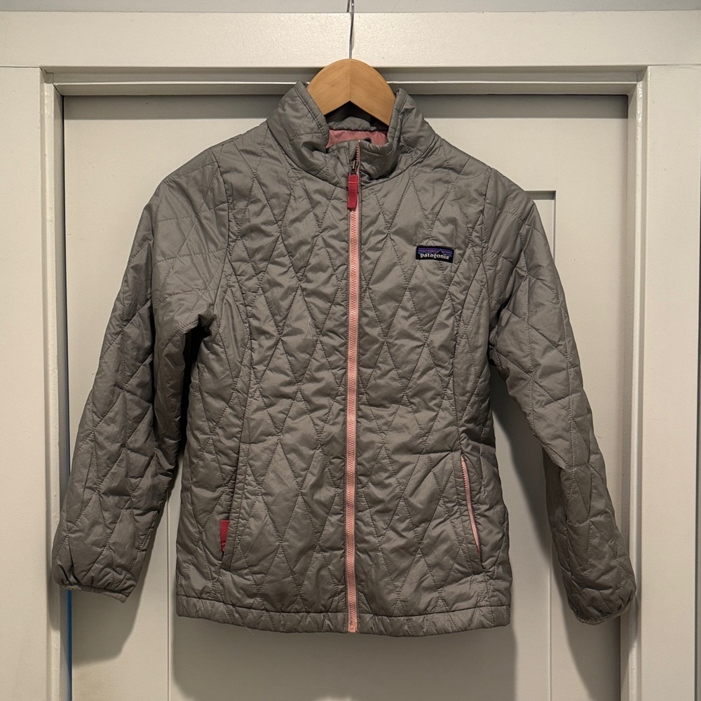 Patagonia Kids Gray and Pink Quilted Puffer Jacket